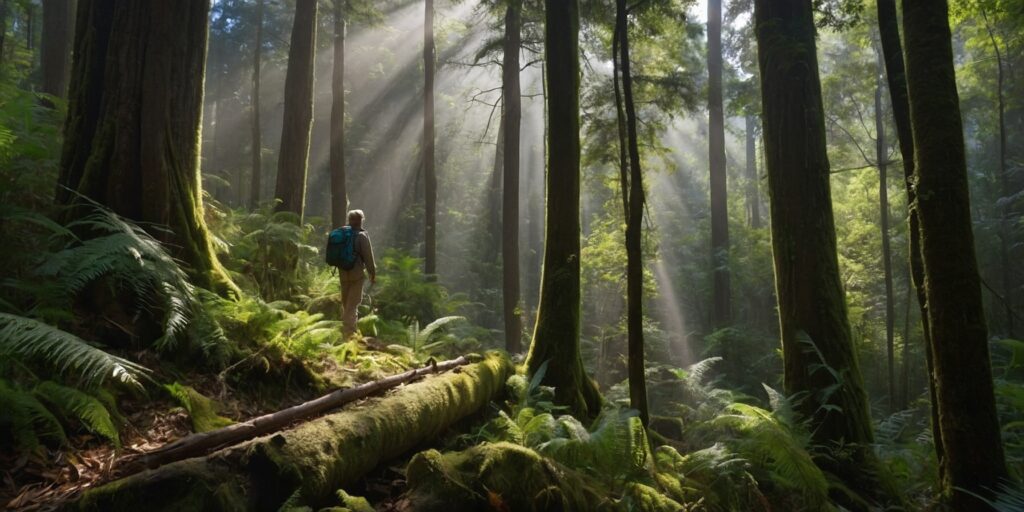 Une image d'une activité touristique responsable, comme une randonnée dans une forêt préservée guidée par un guide local. Une image d'une activité touristique responsable, comme une randonnée dans une forêt préservée guidée par un guide local.