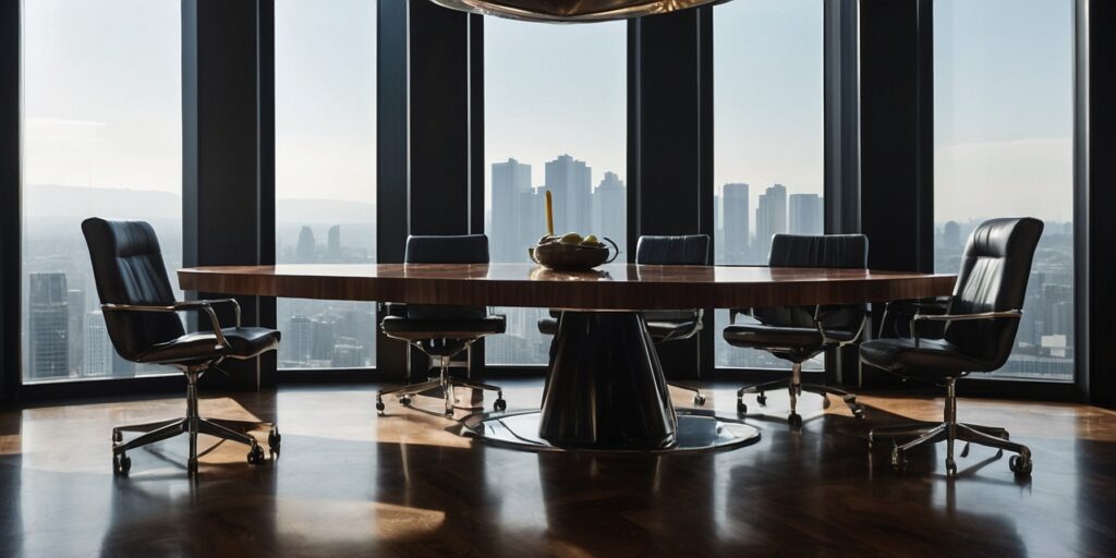 Un groupe de personnes discutant autour d'une table dans une salle de conférence lumineuse.