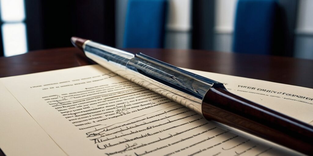 Un contrat de travail signé entre un employeur et un employé, avec des détails sur les clauses et les conditions d'emploi. Un contrat de travail signé entre un employeur et un employé, avec des détails sur les clauses et les conditions d'emploi.