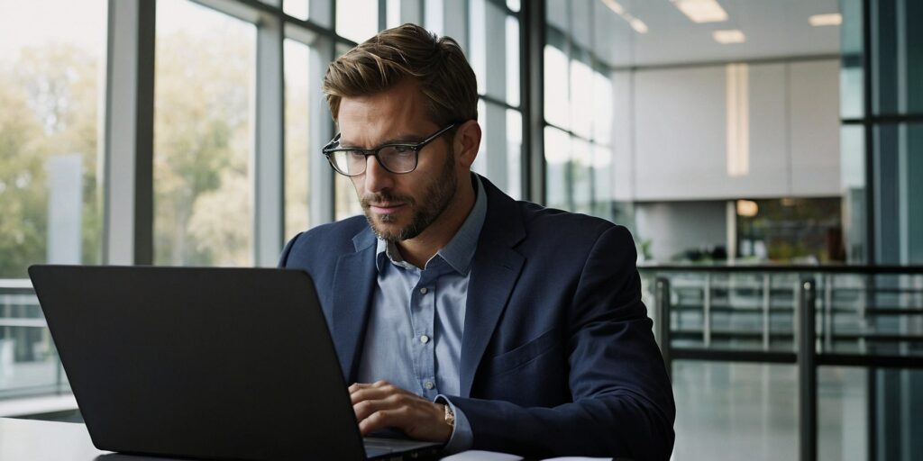 Une personne consultant un site web d'offres d'emploi sur un ordinateur portable, avec une carte du monde en arrière-plan. Une personne consultant un site web d'offres d'emploi sur un ordinateur portable, avec une carte du monde en arrière-plan.